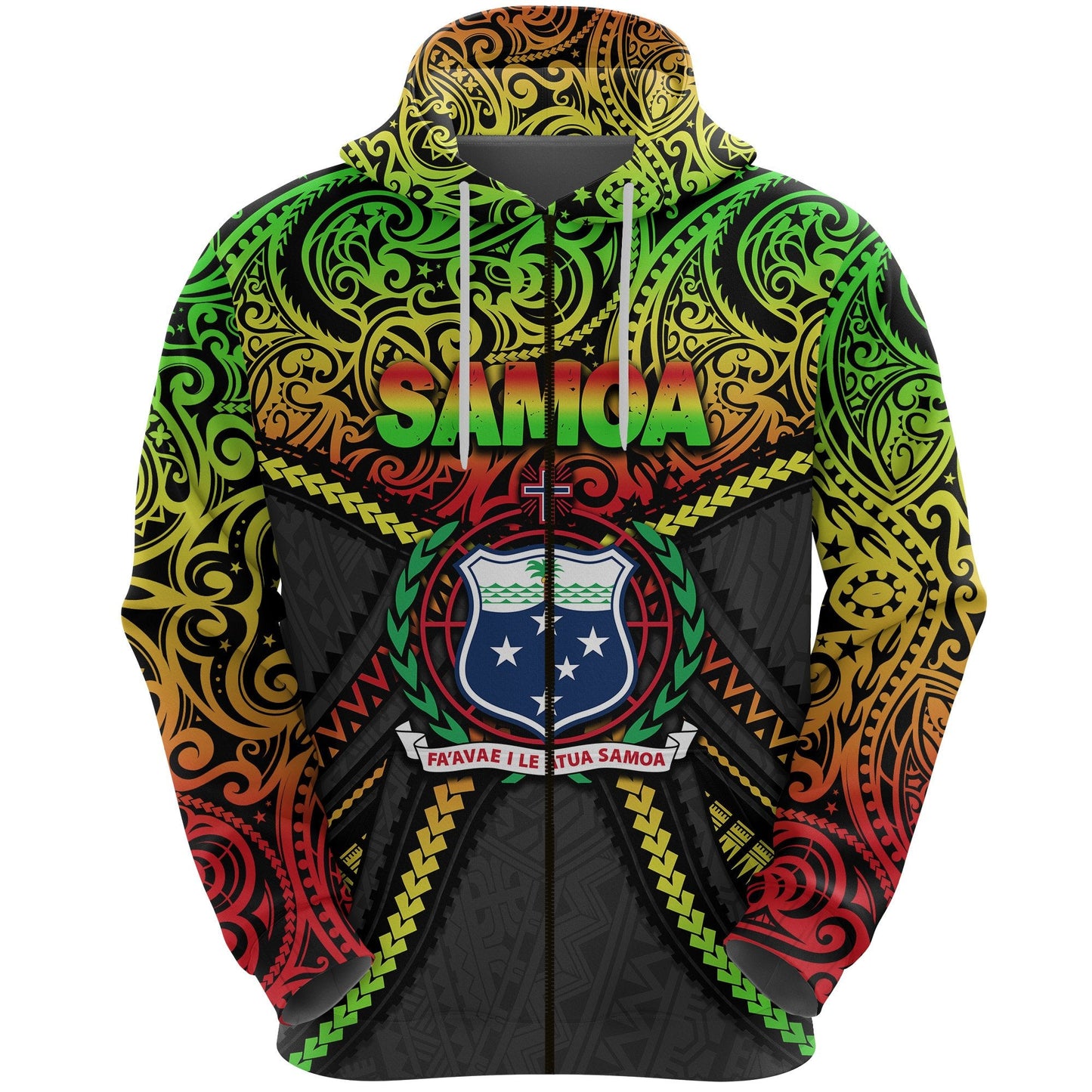 Samoa Zip Hoodie Polynesian Tattoo Seashore