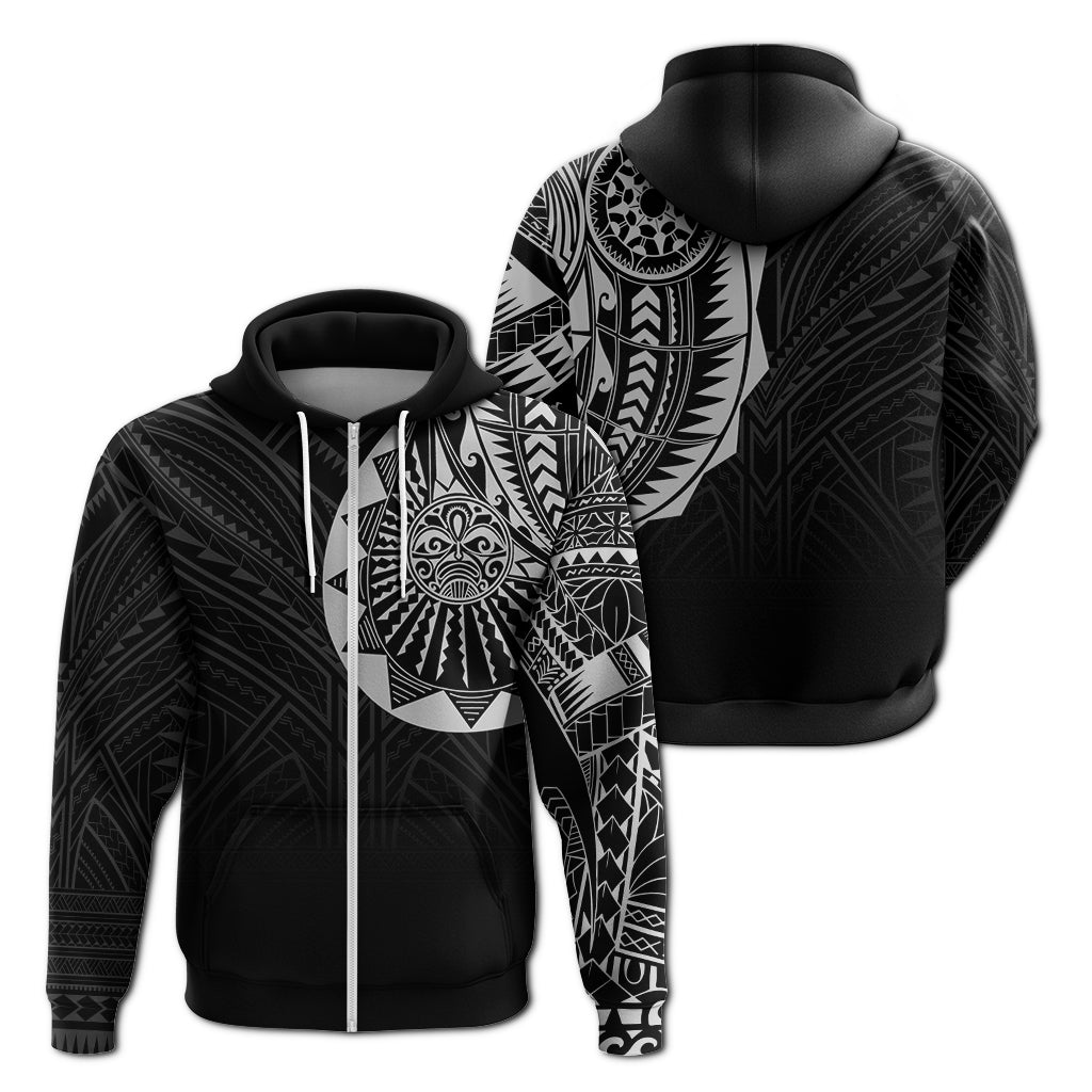Polynesian Full Sleeve Tattoo Zip Up Hoodie Silver Vibes