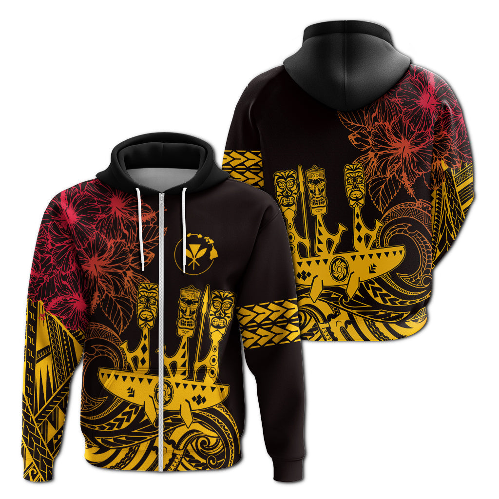 Hawaii Outrigger Canoe Paddling Zip Up Hoodie Tribal Tiki