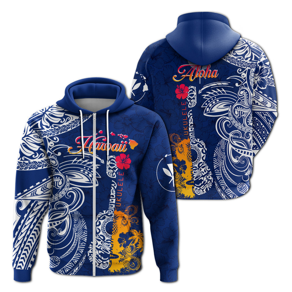 Hawaii Ukulele Unique Style Zip Up Hoodie Hibiscus Pattern