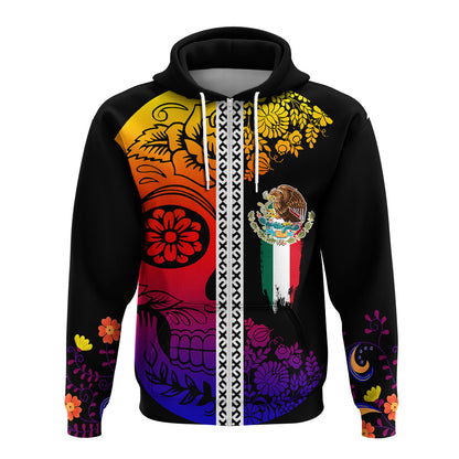 Mexican Dia de Muertos Sugar Skull Zip Hoodie Viva Mexico LT7