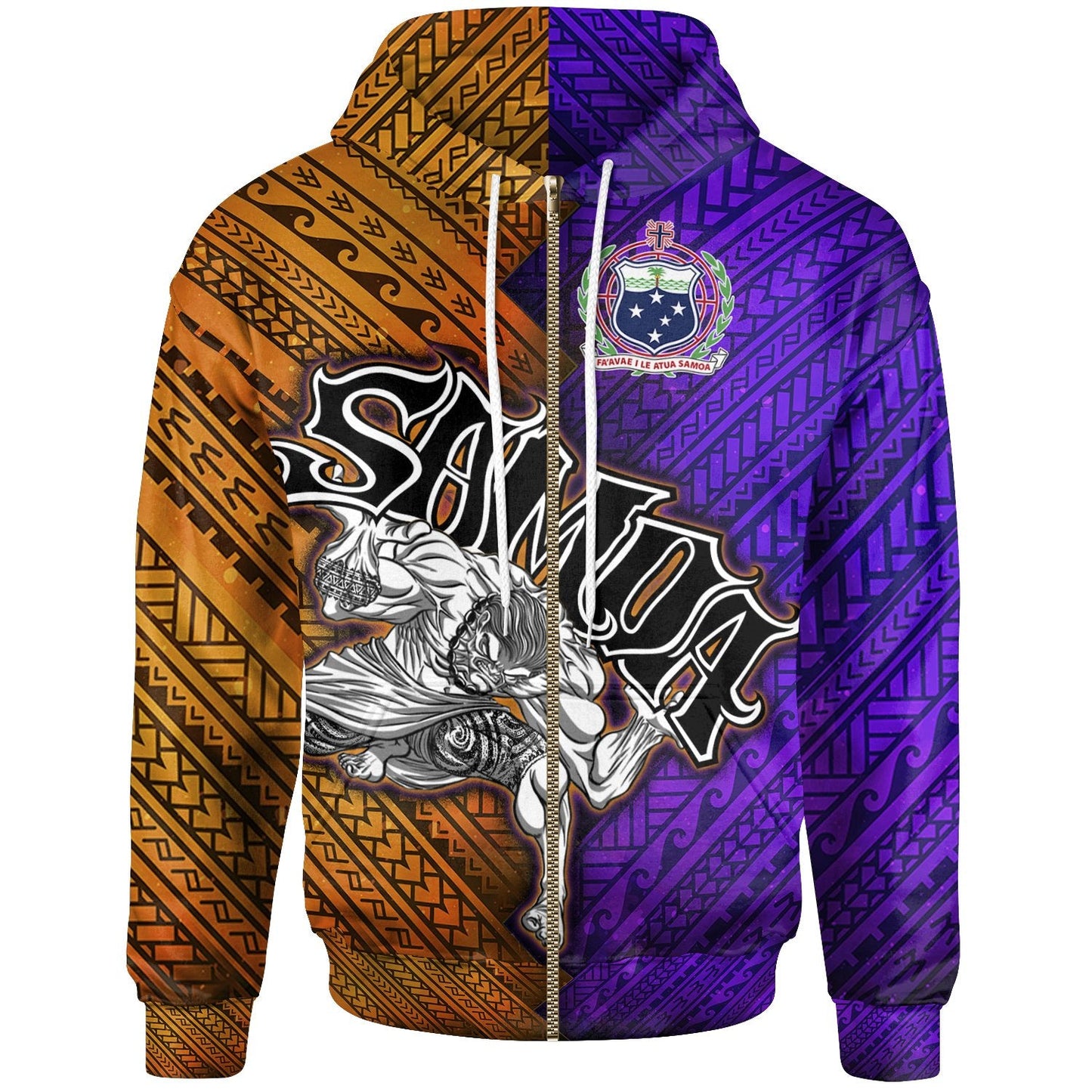Samoa Zip Hoodie Warrior Style Polynesian Patterns