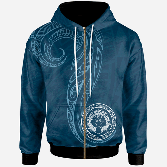 Northern Mariana Islands Zip Hoodie Polynesian Style