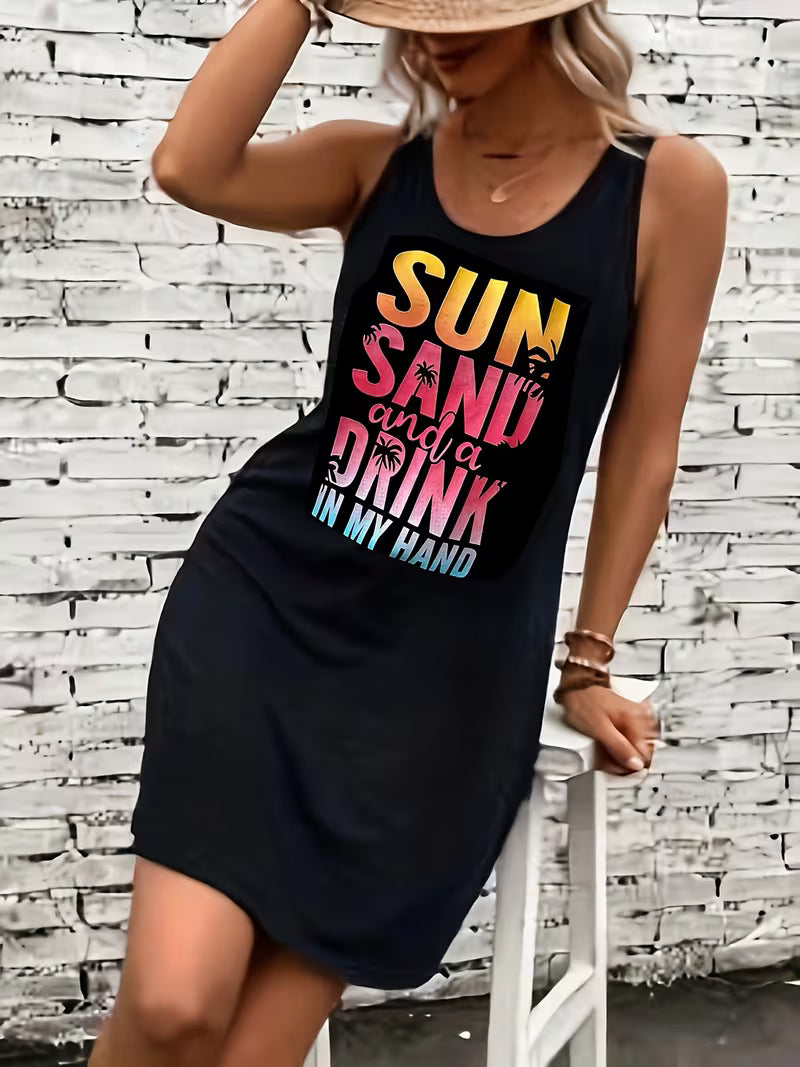 Sun Sand And Drink In My Hand Summer Dress Tropical Tank Dress Beach Women's Clothing