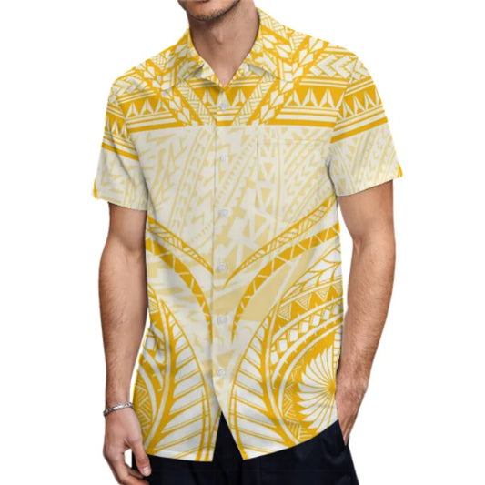 Tropical Pattern Polynesian Tribal Yellow Outfit For Couple Fishtail Skirt Dress And Hawaiian Shirt
