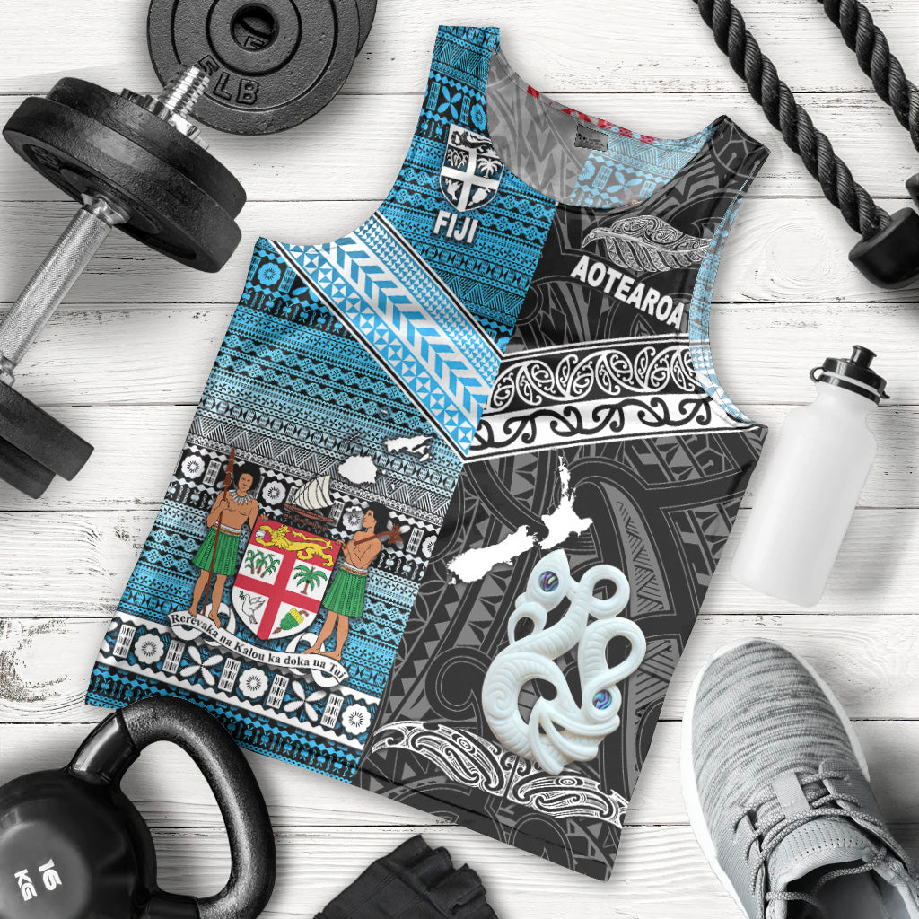 Custom Personalised New Zealand Maori Aotearoa Fiji Tapa Together Men Tank Top Black, Custom Text And Number