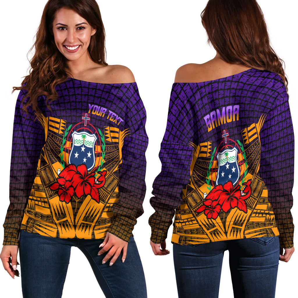 (Custom Personalised) Samoa Women Off Shoulder Sweater Hibiscus With Tribal
