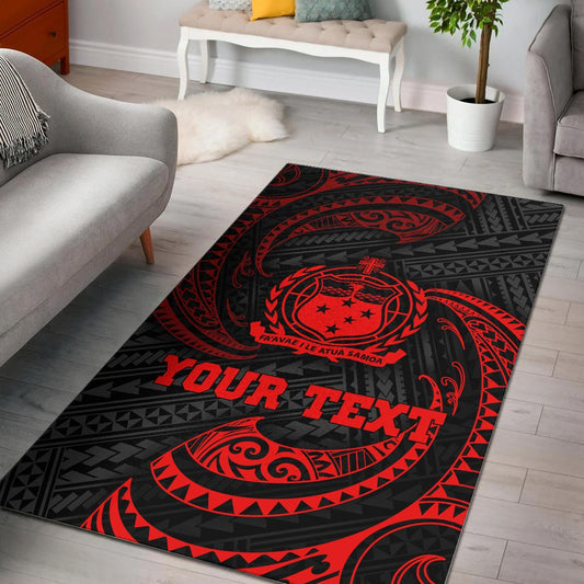 Samoa Polynesian Custom Personalised Area Rug Red Tribal Wave