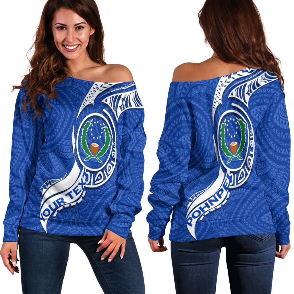 (Custom Personalised) Pohnpei Women Off Shoulder Sweater Micronesia Pride Blue