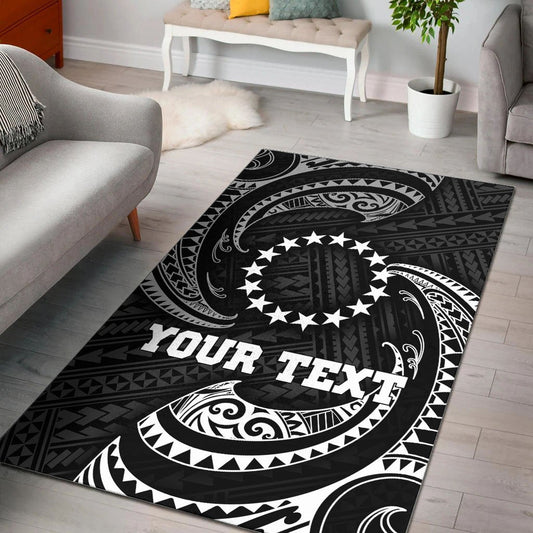 Cook Islands Polynesian Custom Personalised Area Rug White Tribal Wave