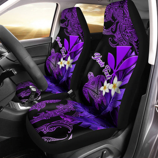 (Custom Personalised) Turtle With Plumeria Leaf Purple Car Seat Covers