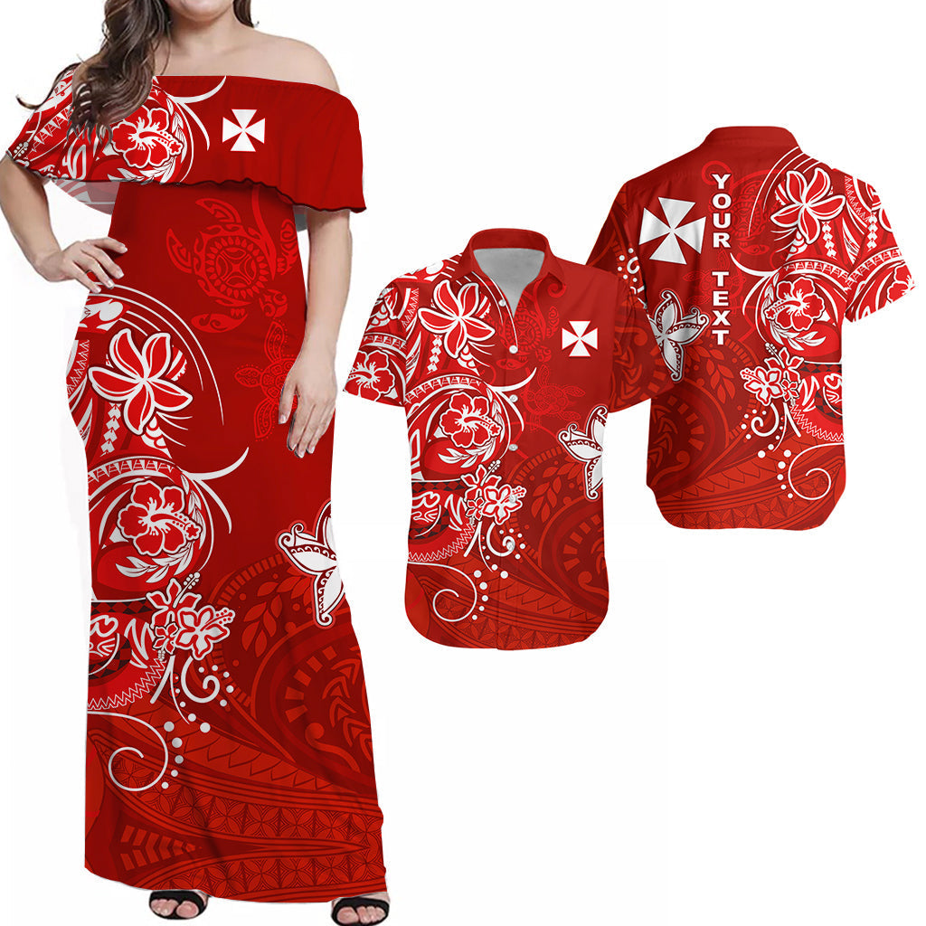 (Custom Personalised) Matching Clothes For Couples Wallis et Futuna Combo Dress and Hawaiian Shirt Polynesia Red Sea Turtle and Flowers