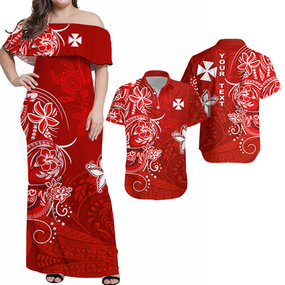 (Custom Personalised) Matching Clothes For Couples Wallis et Futuna Combo Dress and Hawaiian Shirt Polynesia Red Sea Turtle and Flowers