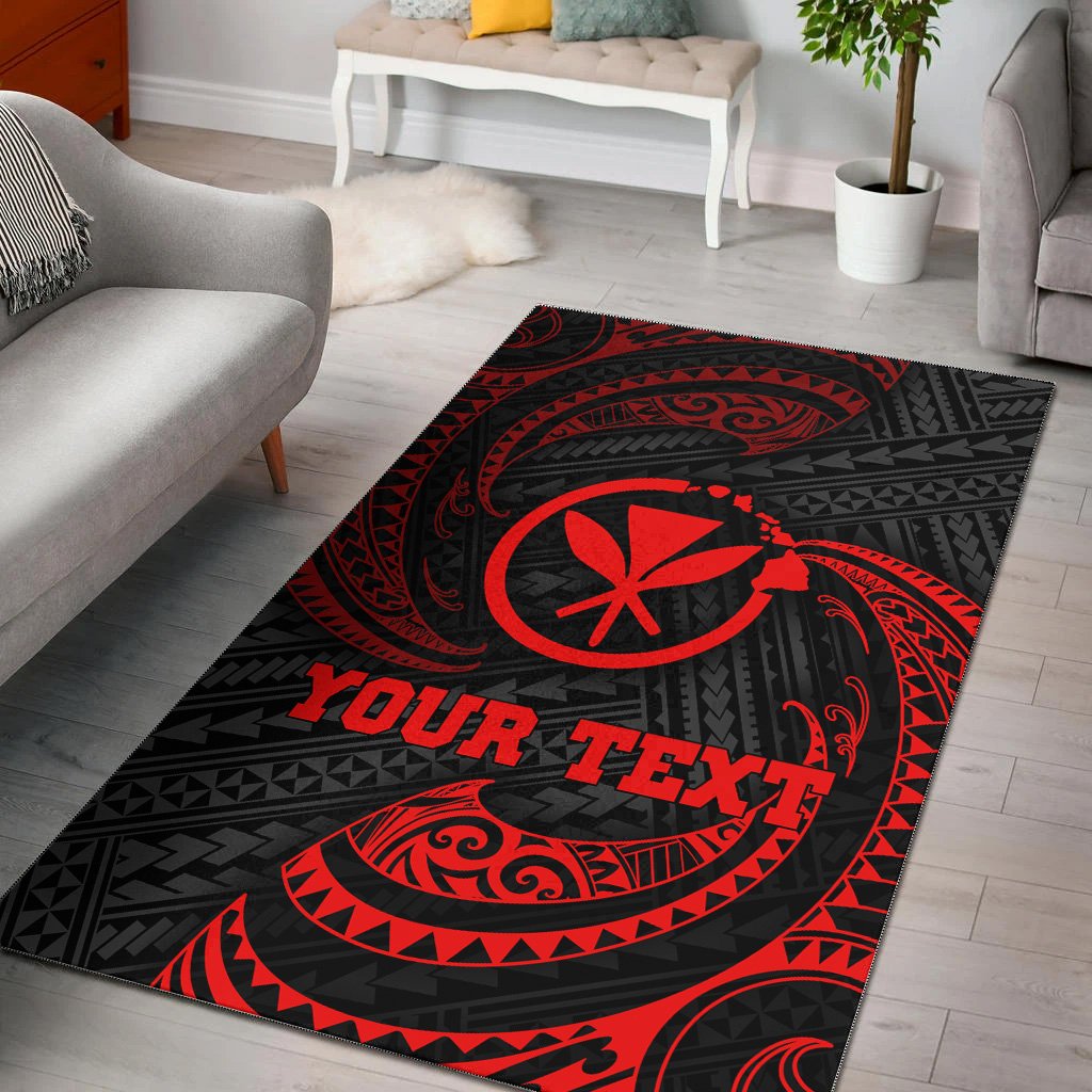 Hawaii Polynesian Custom Personalised Area Rug Red Tribal Wave