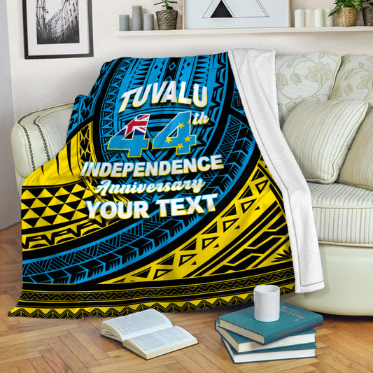 Custom Personalised Tuvalu Blanket 44th Independence Anniversary Tribal Pattern