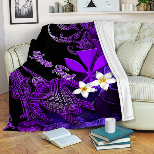 Custom Personalised Hawaii Turtle With Plumeria Leaf Purple Blanket