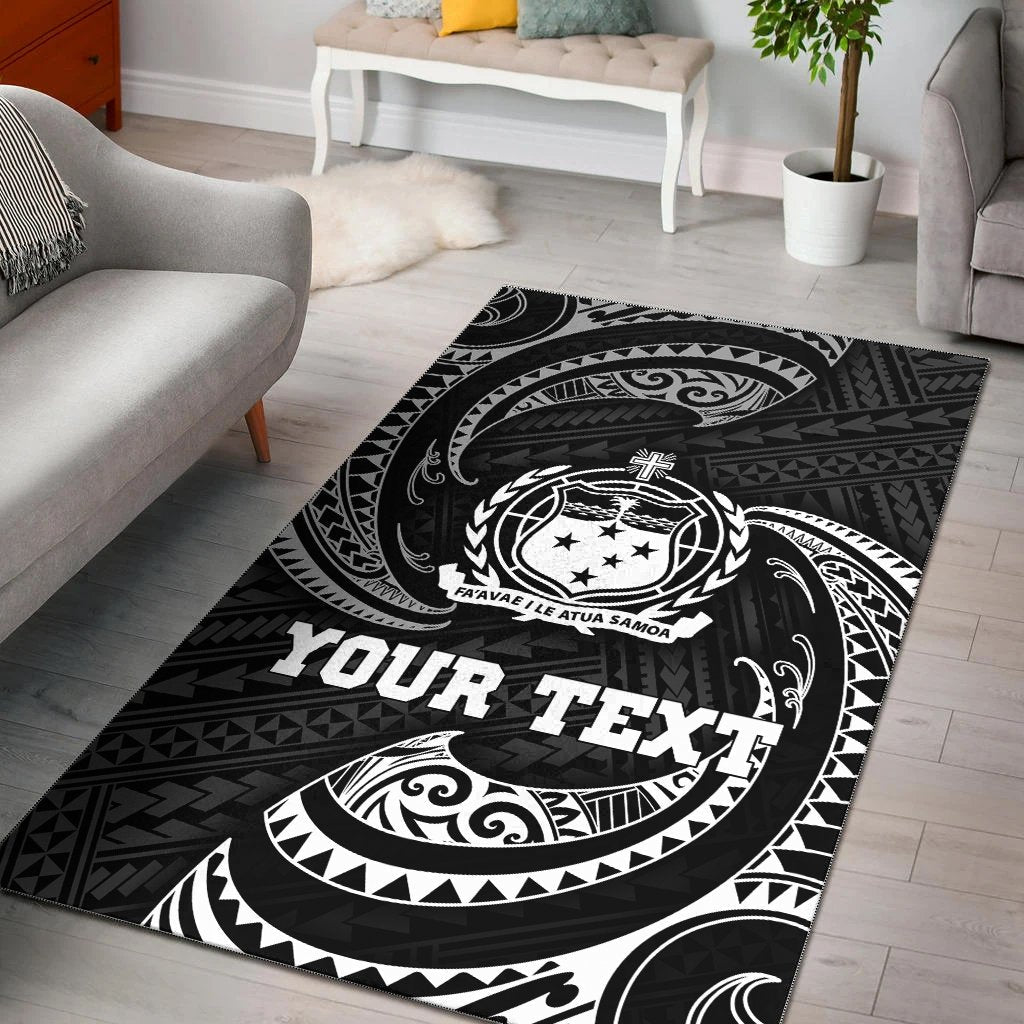 Samoa Polynesian Custom Personalised Area Rug White Tribal Wave