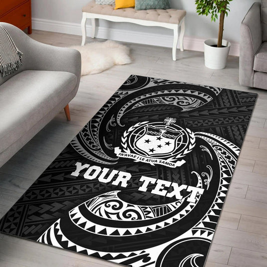 Samoa Polynesian Custom Personalised Area Rug White Tribal Wave