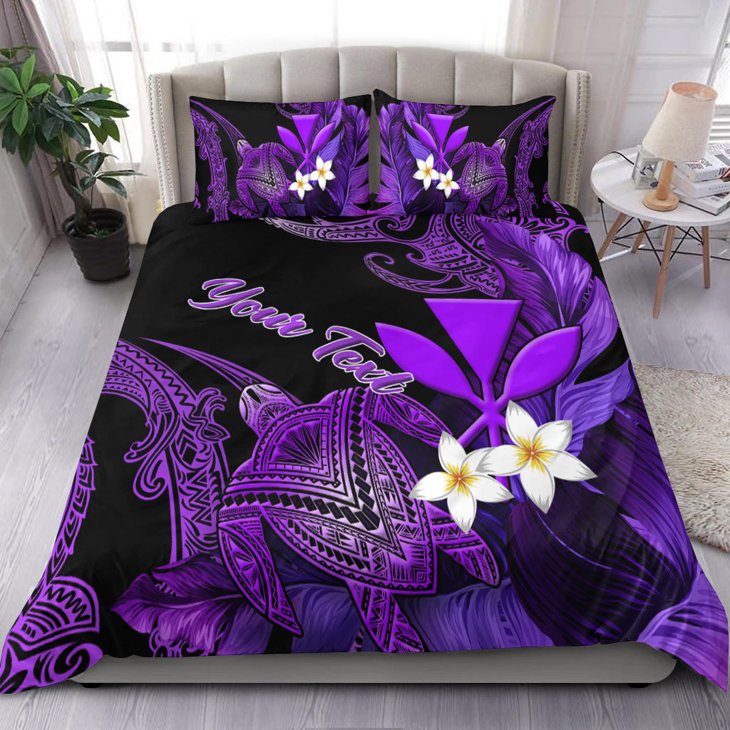 (Custom Personalised) Hawaii Turtle With Plumeria Leaf Purple Bedding Set
