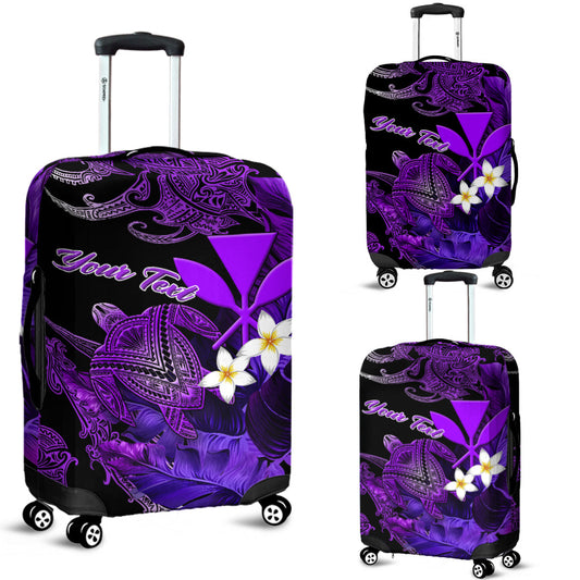 (Custom Personalised) Hawaii Turtle With Plumeria Leaf Purple Luggage Covers