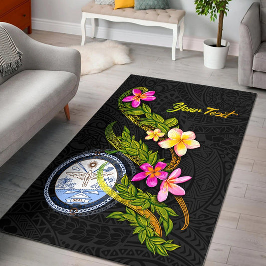 Marshall Islands Polynesian Custom Personalised Area Rug Plumeria Tribal