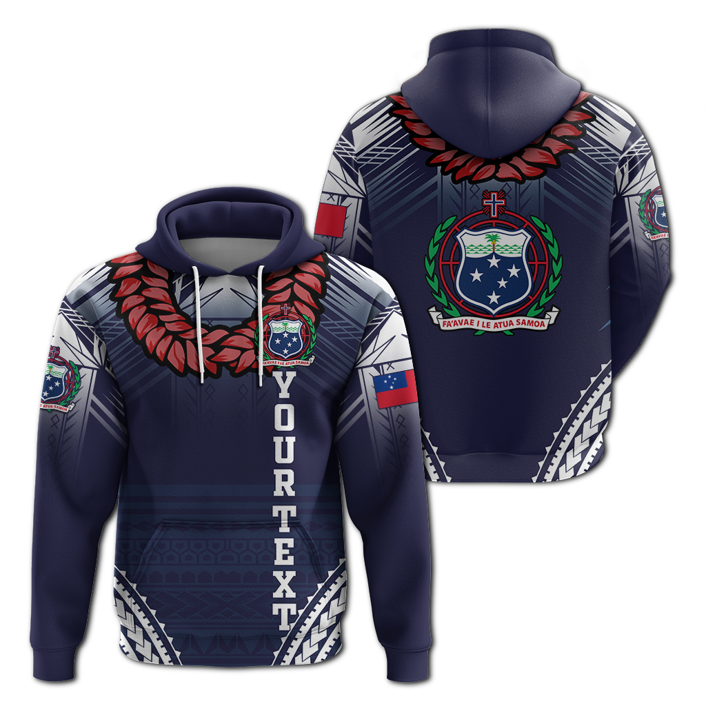 Custom Text  Samoan Ula Fala Art Hoodie  Blue Samoa Coat Of Arms Zip Up Hoodie