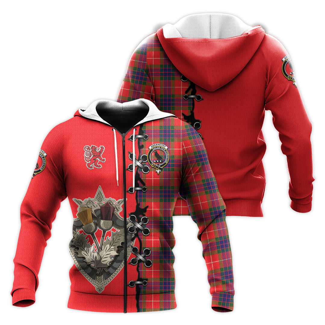 Printivon Abernethy Tartan Hoodie Lion Rampant And Celtic Thistle Style