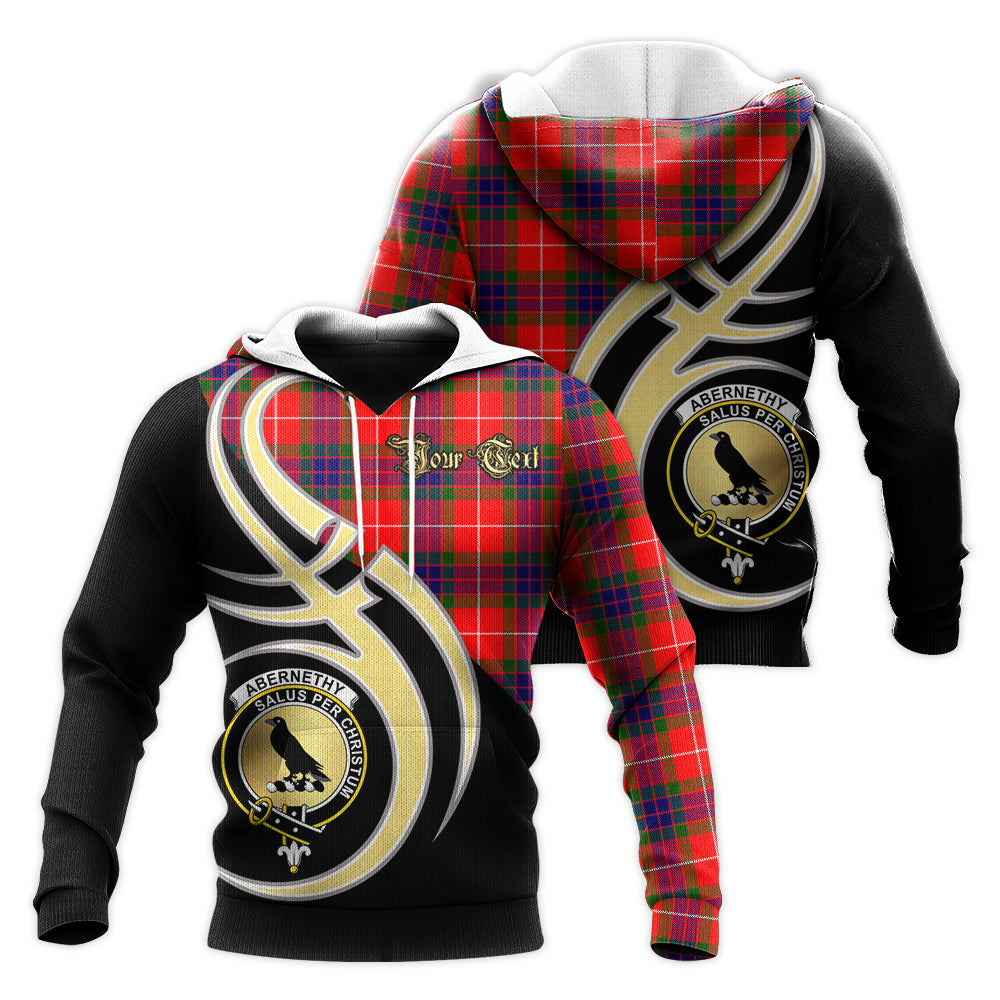 Printivon Abernethy Clan Believe In Me Crest Tartan Knitted Hoodie Custom Your Text