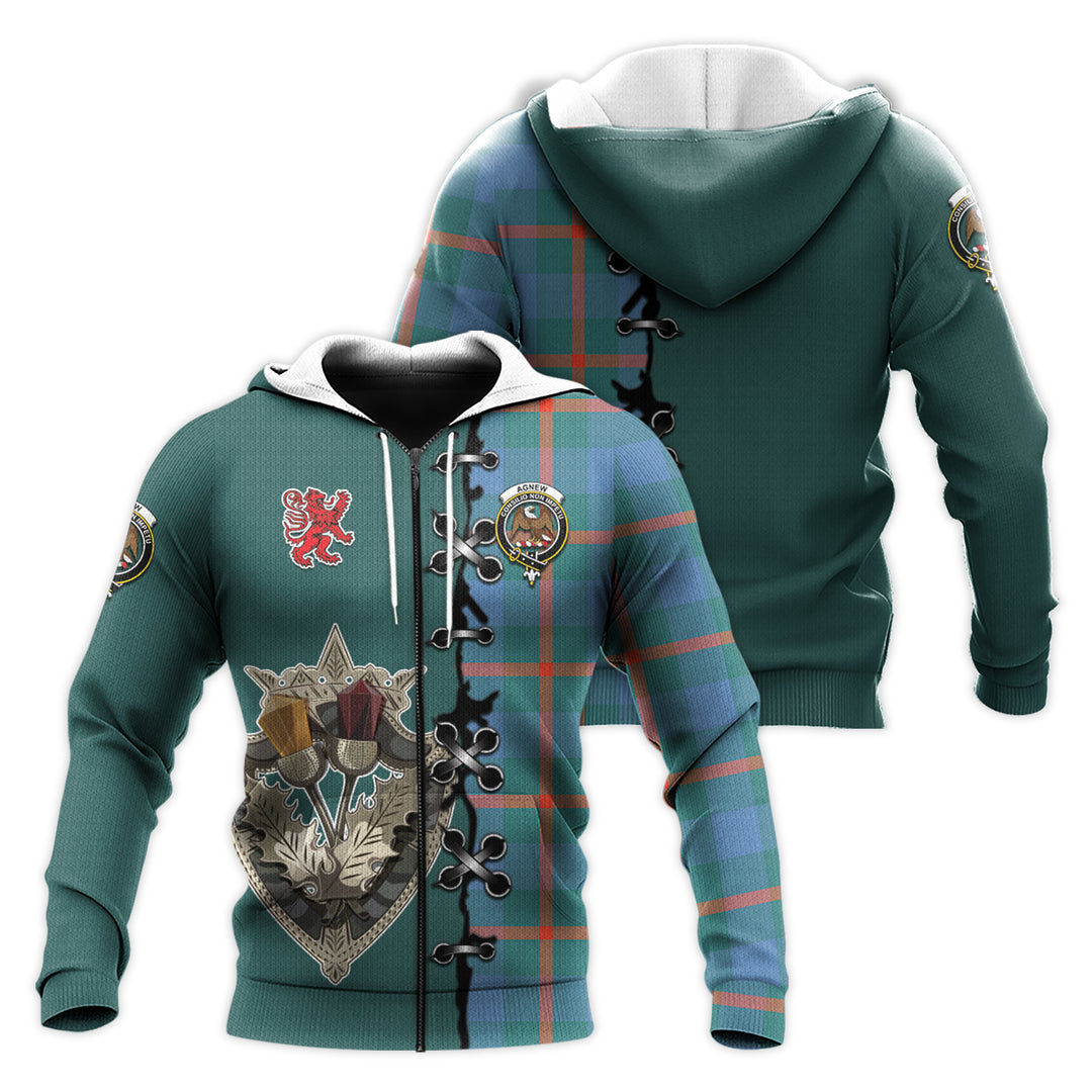 Printivon Agnew Ancient Tartan Hoodie Lion Rampant And Celtic Thistle Style