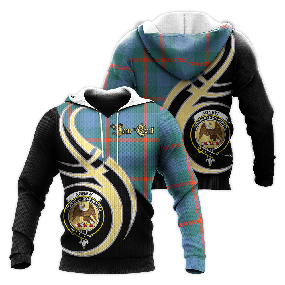 Printivon Agnew Ancient Clan Believe In Me Crest Tartan Knitted Hoodie Custom Your Text