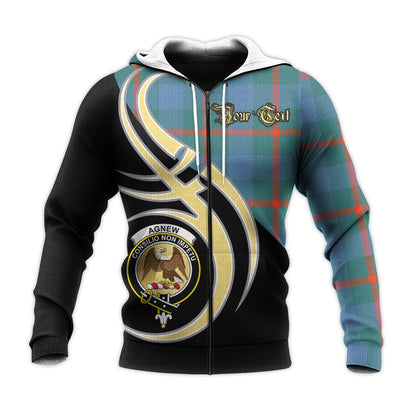 Printivon Agnew Ancient Clan Believe In Me Crest Tartan Knitted Hoodie Custom Your Text