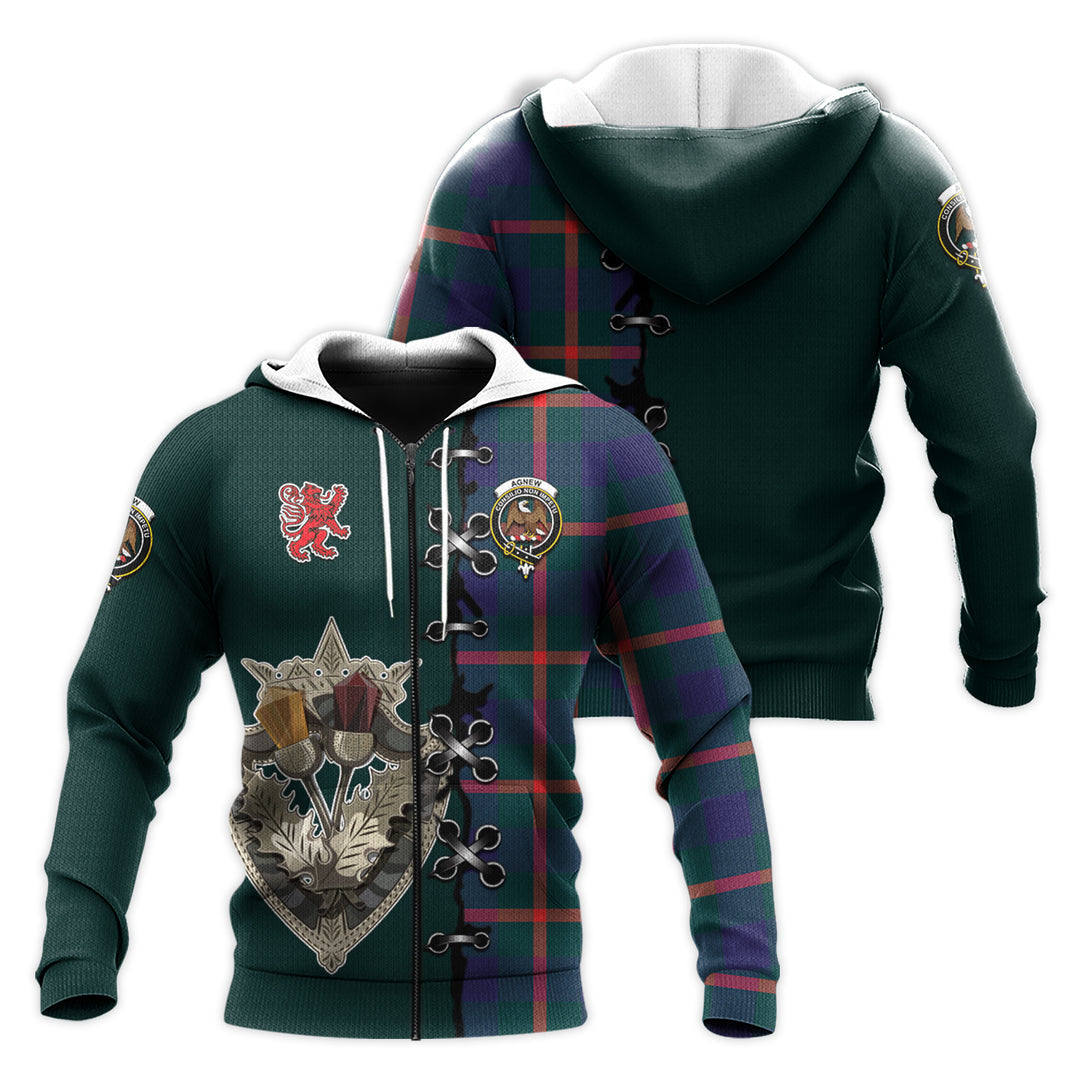 Printivon Agnew Modern Tartan Hoodie Lion Rampant And Celtic Thistle Style