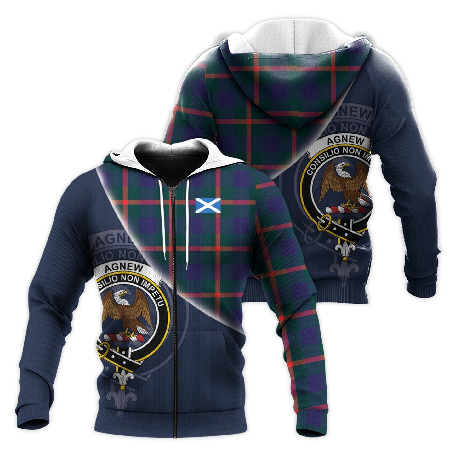 Printivon Agnew Modern Tartan Scottish Crest Hoodie