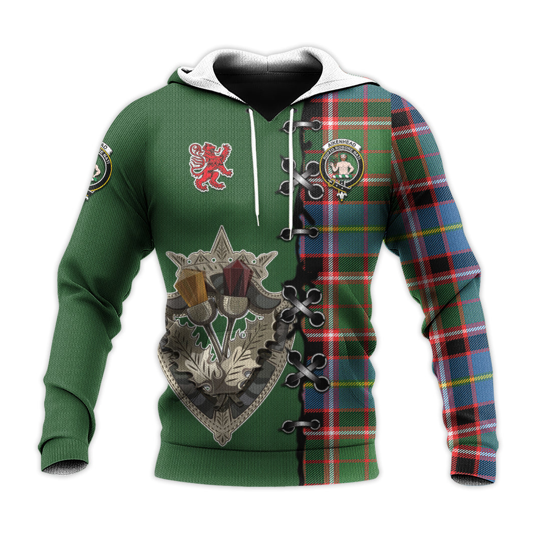 Printivon Aikenhead Tartan Hoodie Lion Rampant And Celtic Thistle Style
