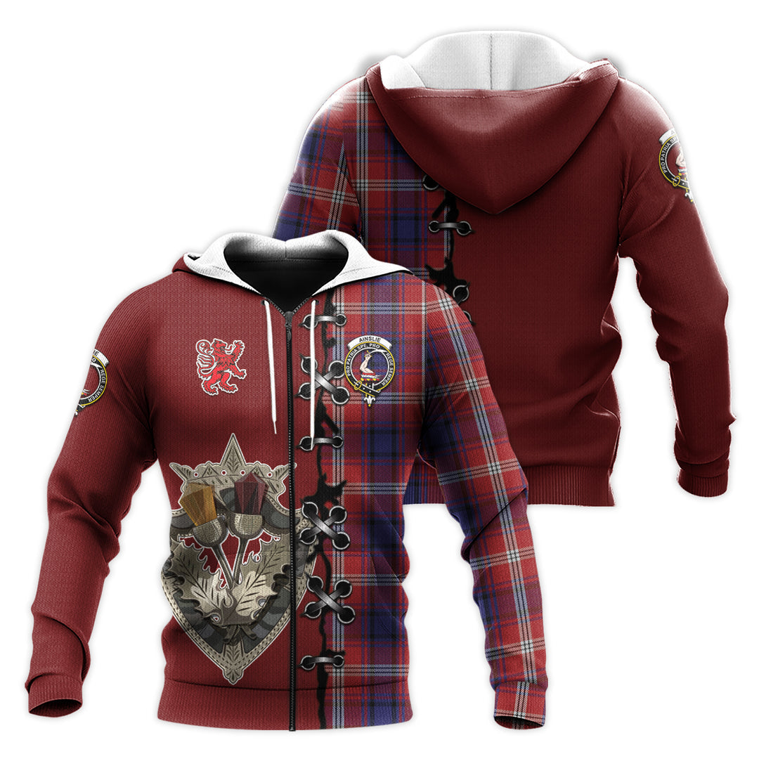 Printivon Ainslie Tartan Hoodie Lion Rampant And Celtic Thistle Style