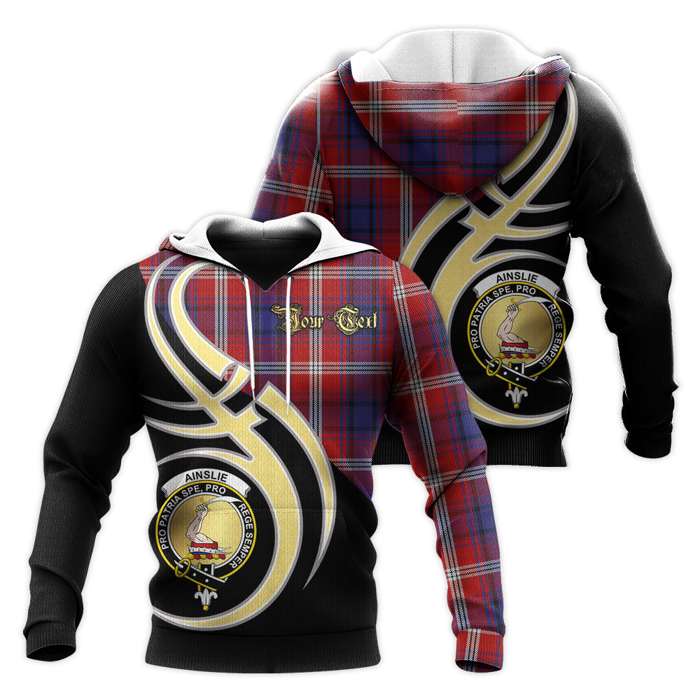 Printivon Ainslie Clan Believe In Me Crest Tartan Knitted Hoodie Custom Your Text