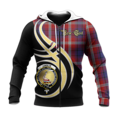 Printivon Ainslie Clan Believe In Me Crest Tartan Knitted Hoodie Custom Your Text