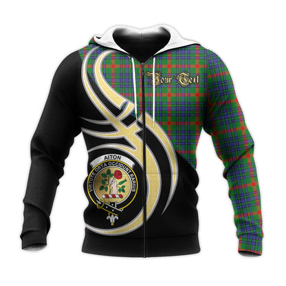Printivon Aiton Clan Believe In Me Crest Tartan Knitted Hoodie Custom Your Text
