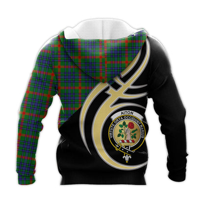Printivon Aiton Clan Believe In Me Crest Tartan Knitted Hoodie Custom Your Text