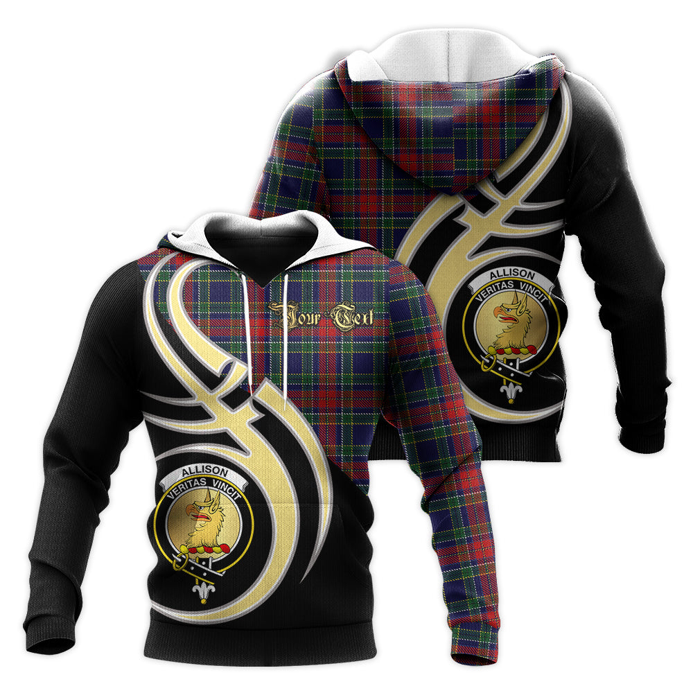 Printivon Allison Red Clan Believe In Me Crest Tartan Knitted Hoodie Custom Your Text