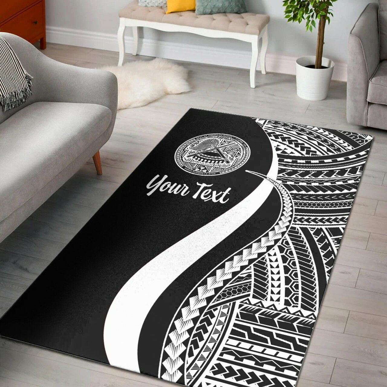 American Samoa Custom Personalised Area Rug White Polynesian Tentacle Tribal Pattern