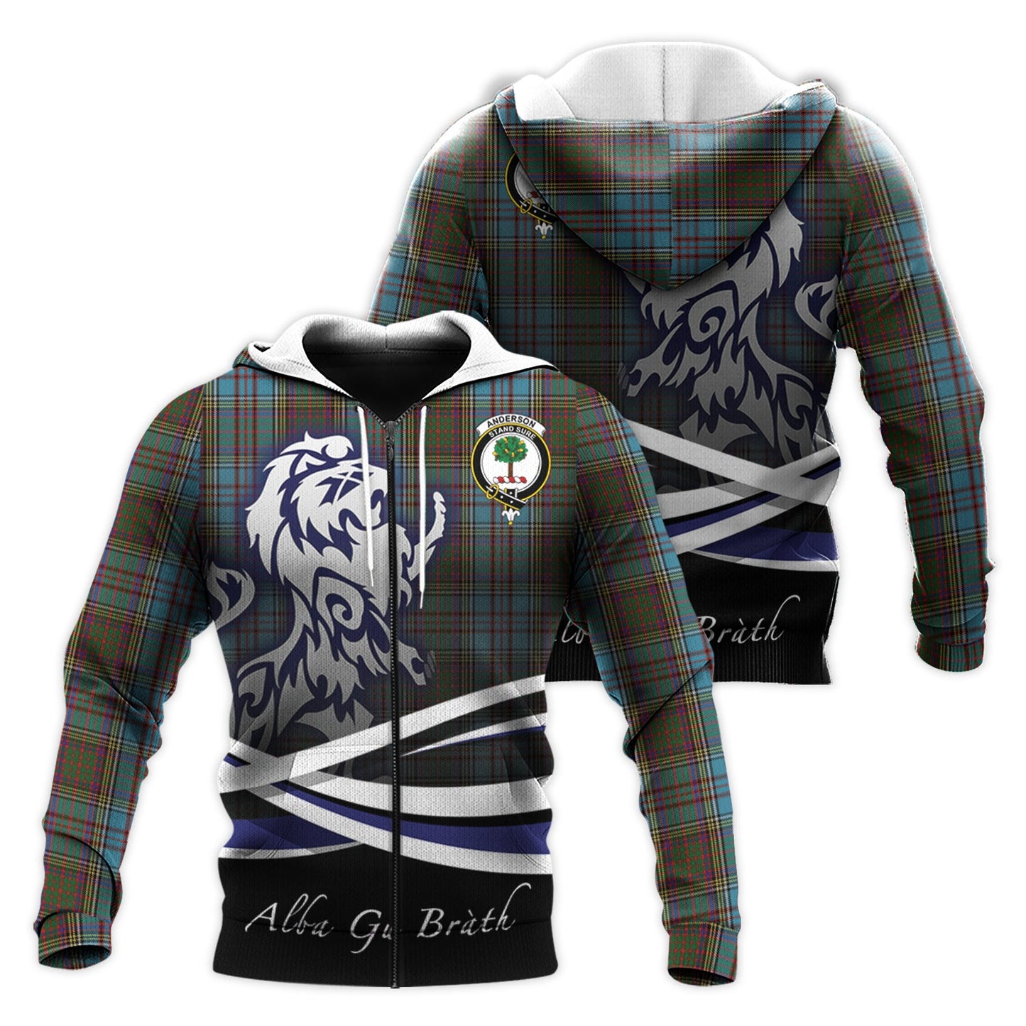 Printivon Anderson Tartan Scottish Lion Hoodie