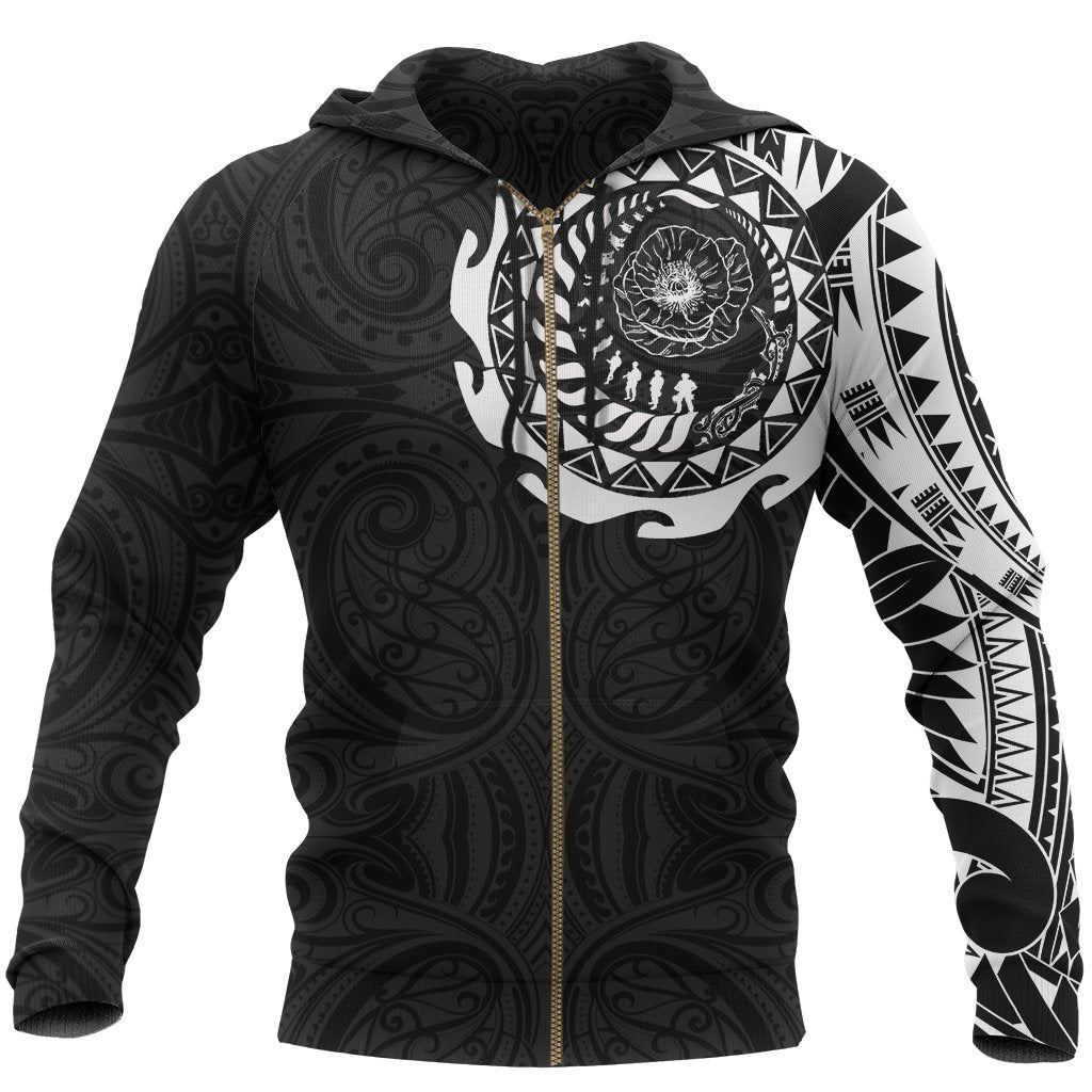 Anzac Zip Hoodie, New Zealand Lest We Forget Maori Tattoo Zip Up Hoodie