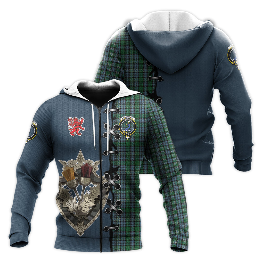 Printivon Arbuthnot Tartan Hoodie Lion Rampant And Celtic Thistle Style
