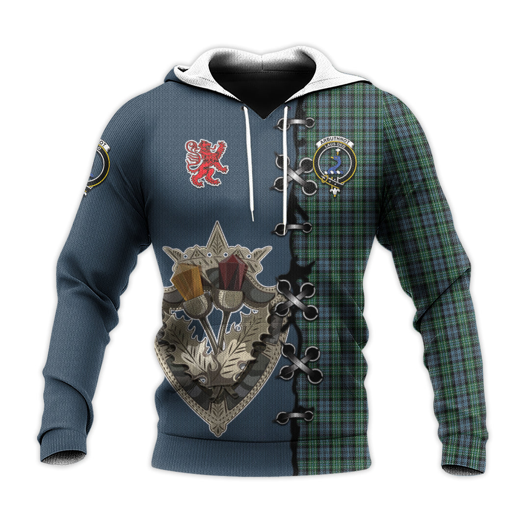 Printivon Arbuthnot Tartan Hoodie Lion Rampant And Celtic Thistle Style