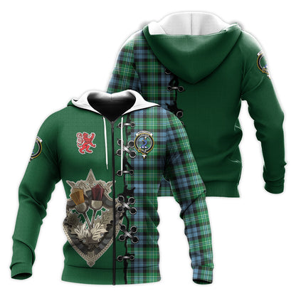 Printivon Arbuthnot Ancient Tartan Hoodie Lion Rampant And Celtic Thistle Style