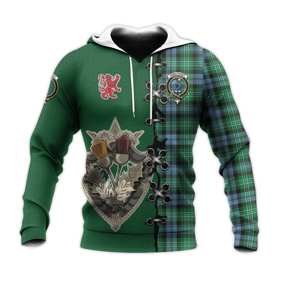 Printivon Arbuthnot Ancient Tartan Hoodie Lion Rampant And Celtic Thistle Style