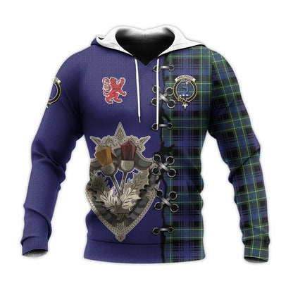 Printivon Arbuthnot Modern Tartan Hoodie Lion Rampant And Celtic Thistle Style