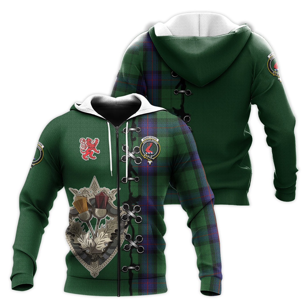 Printivon Armstrong Tartan Hoodie Lion Rampant And Celtic Thistle Style