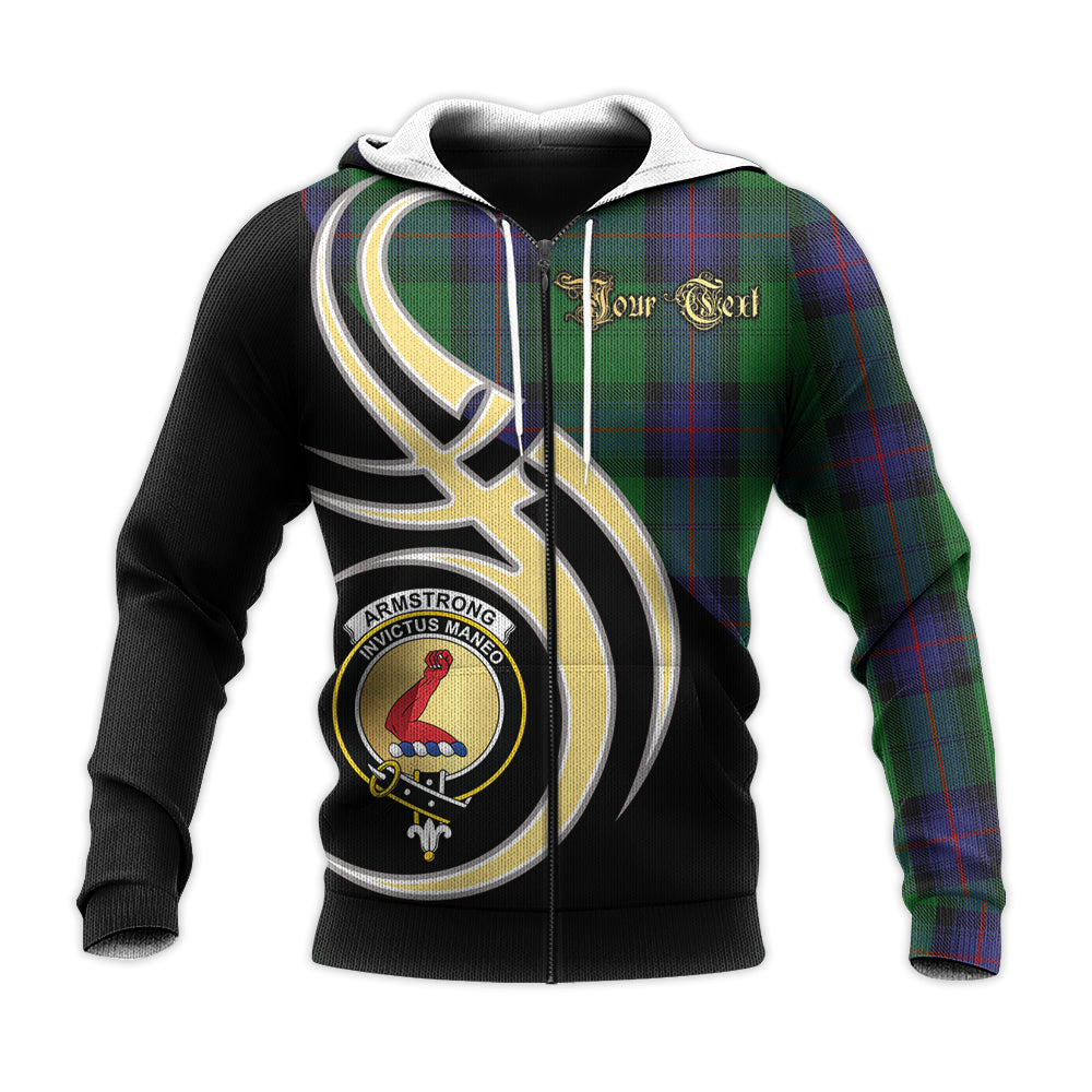 Printivon Armstrong Clan Believe In Me Crest Tartan Knitted Hoodie Custom Your Text